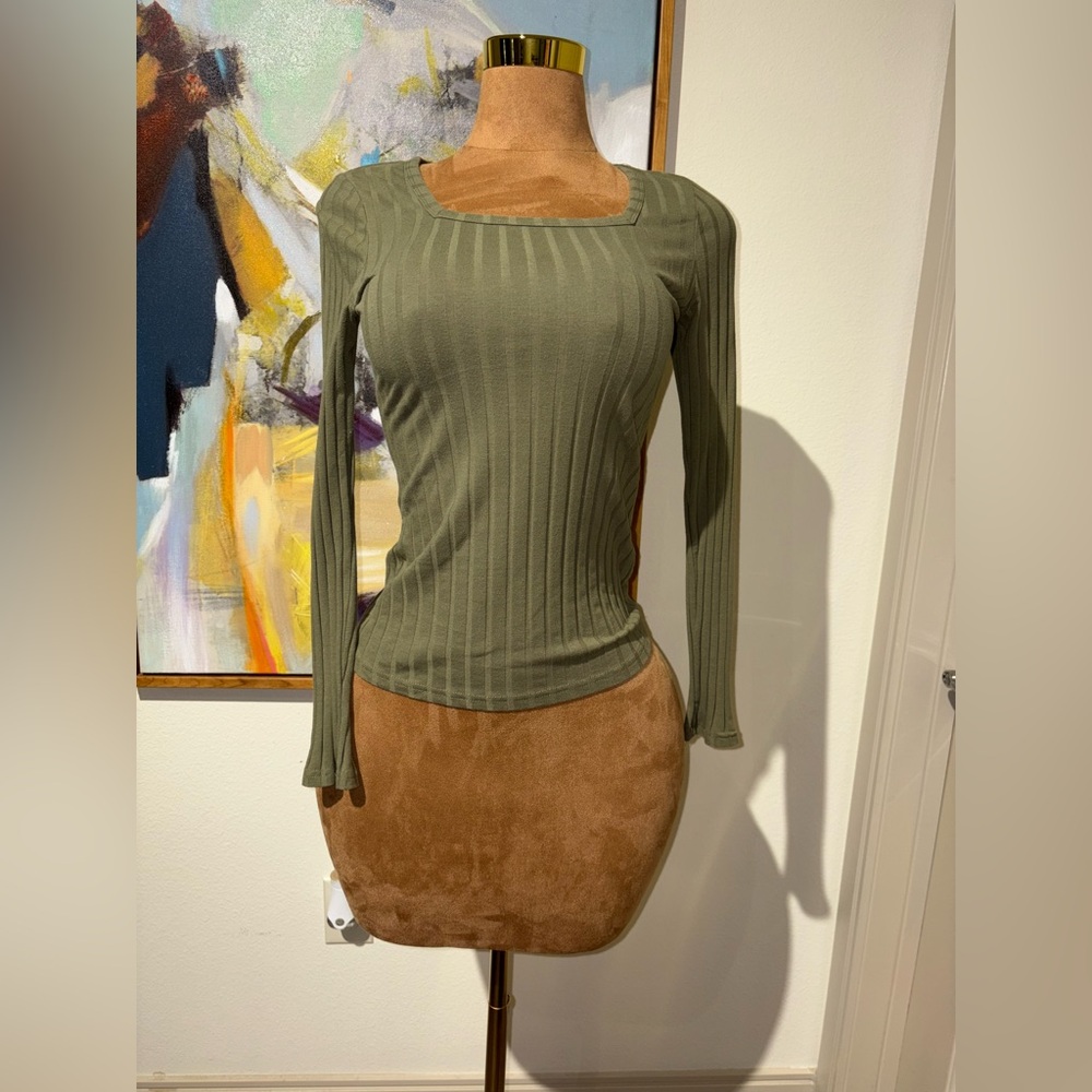Elegant Olive Ribbed Women's Blouse